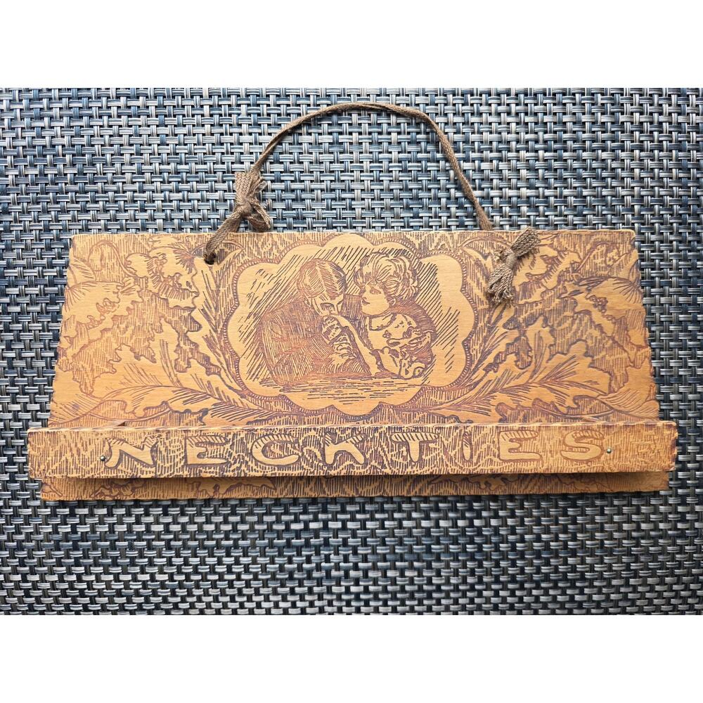 Antique 1920's Woodburned Hand Made Necktie Holder Rack.